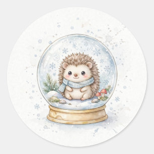 Hedgehog Snow Globe Christmas Classic Round Sticker