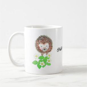 Hedgehog & Strawberry Flowers Personalised Happy Coffee Mug