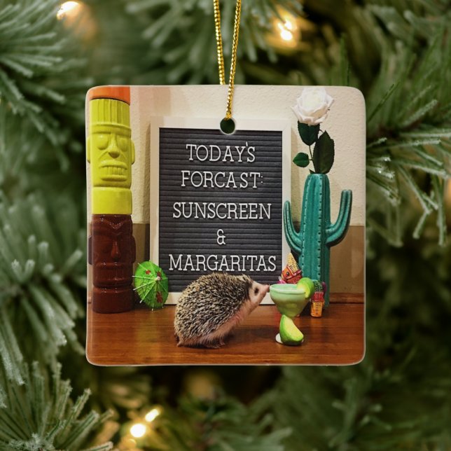 Hedgehog Sunscreen and Margaritas Ceramic Ornament (Tree)