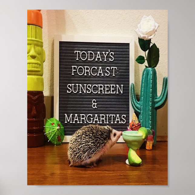 Hedgehog Sunscreen and Margaritas Poster (Front)