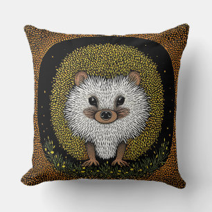 Hedgehog Surrounded by Vibrant Patterns Cushion