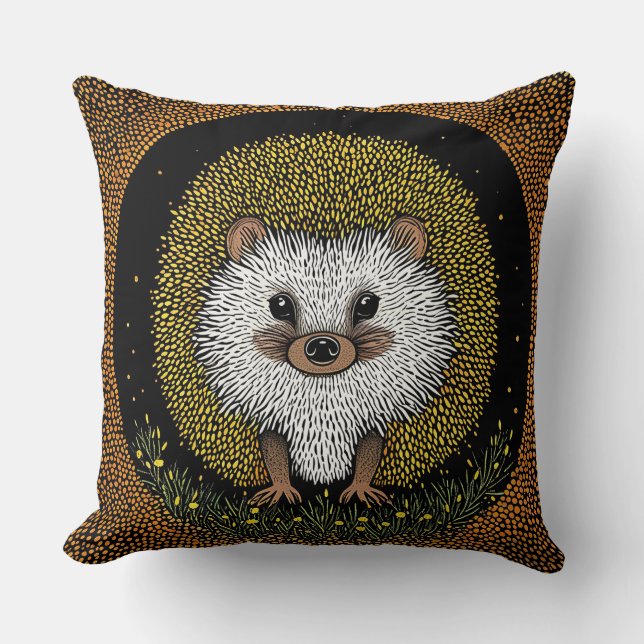 Hedgehog Surrounded by Vibrant Patterns Cushion (Front)