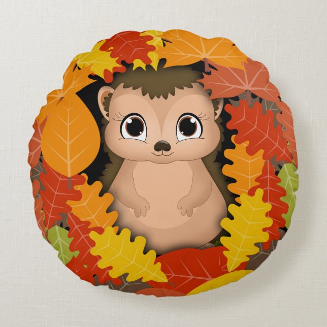 Hedgehog Thanks Polyester Round Throw Pillow (16") (Front)