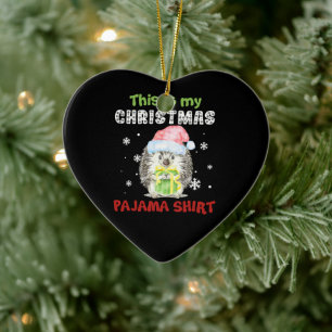 Hedgehog This Is My Christmas Pajama Shirt Ceramic Tree Decoration