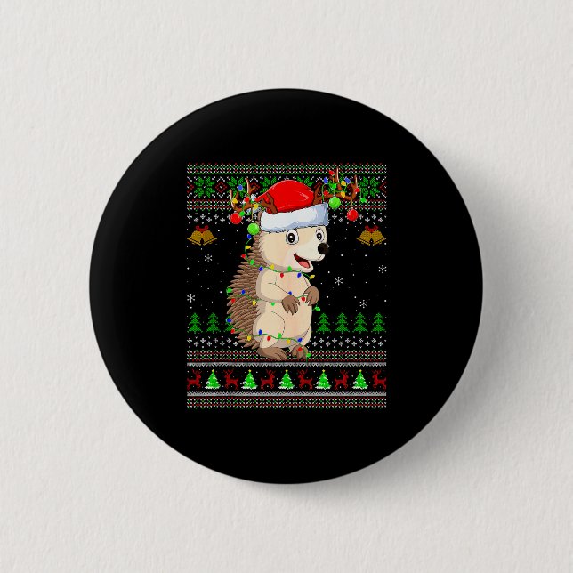 Hedgehog Ugly Christmas Sweaters Holiday Santa Cut 6 Cm Round Badge (Front)