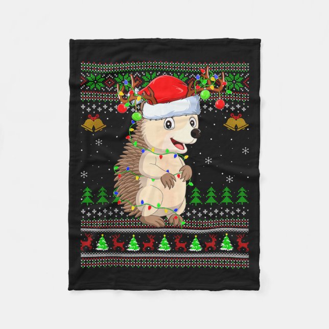 Hedgehog Ugly Christmas Sweaters Holiday Santa Cut Fleece Blanket (Front)