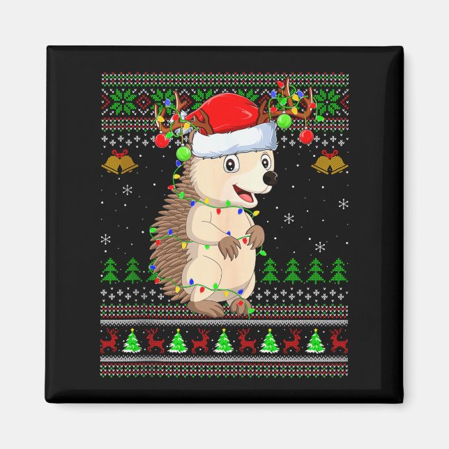 Hedgehog Ugly Christmas Sweaters Holiday Santa Cut Magnet (Front)