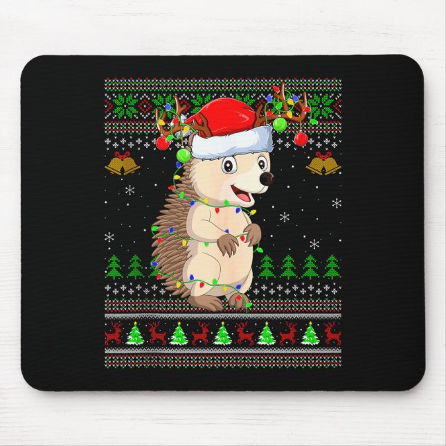 Hedgehog Ugly Christmas Sweaters Holiday Santa Cut Mouse Mat (Front)