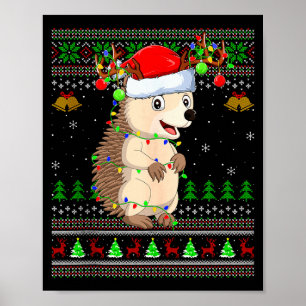 Hedgehog Ugly Christmas Sweaters Holiday Santa Cut Poster