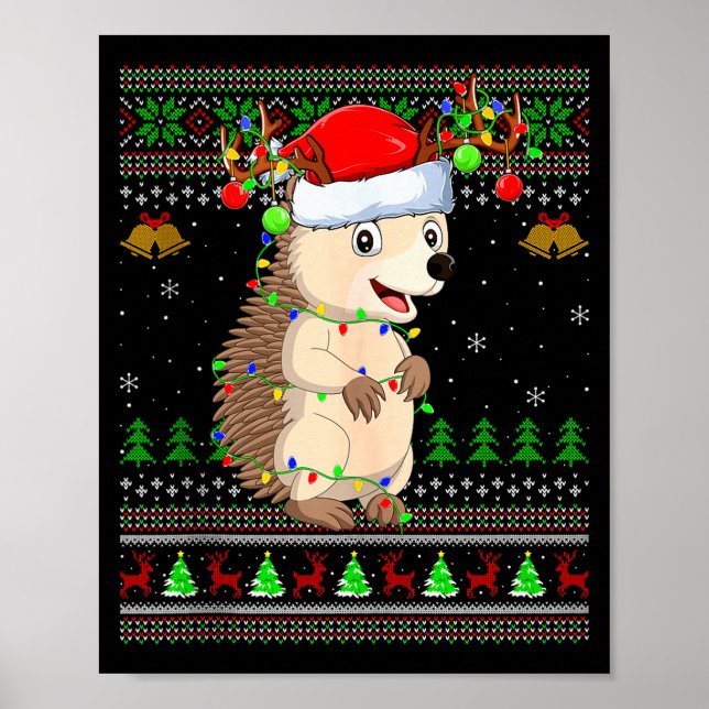 Hedgehog Ugly Christmas Sweaters Holiday Santa Cut Poster (Front)