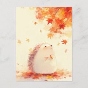 Hedgehog Under Orange Autumn Maple Tree Postcard