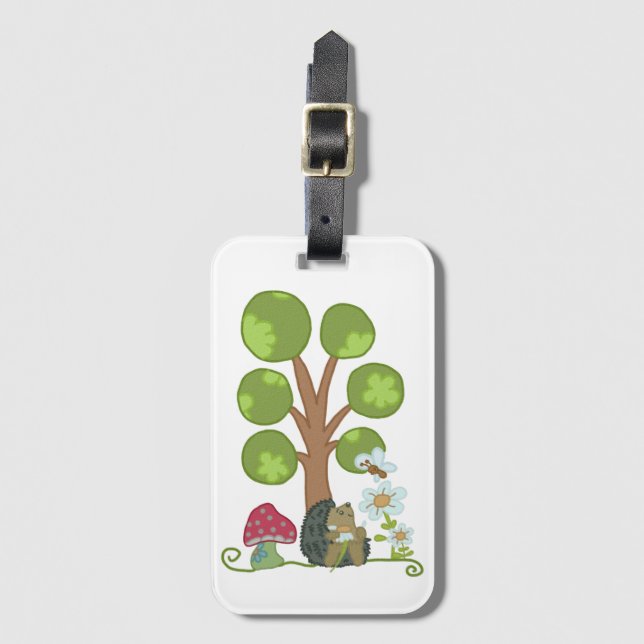 Hedgehog under tree  luggage tag (Front Vertical)