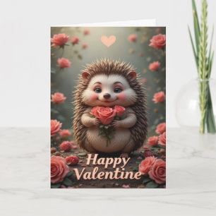 Hedgehog Valentine Cute Love Animal with Roses Card