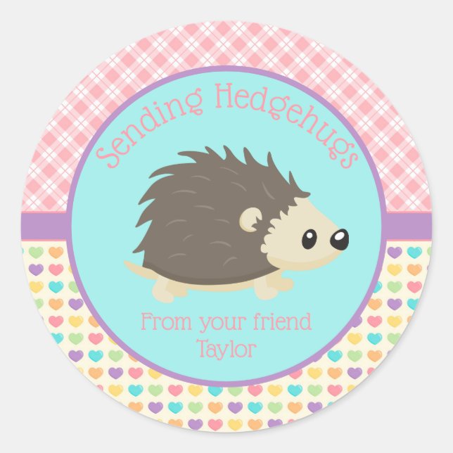 Hedgehog Valentines Day  Class Stickers (Front)
