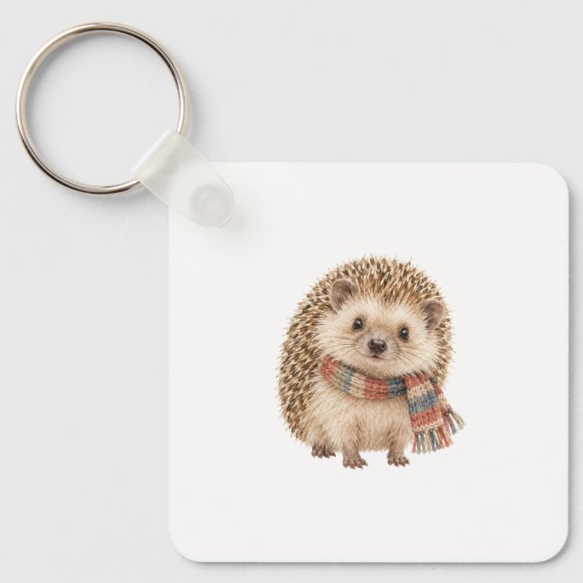 Hedgehog Wearing a Tiny Scarf Key Ring (Front)