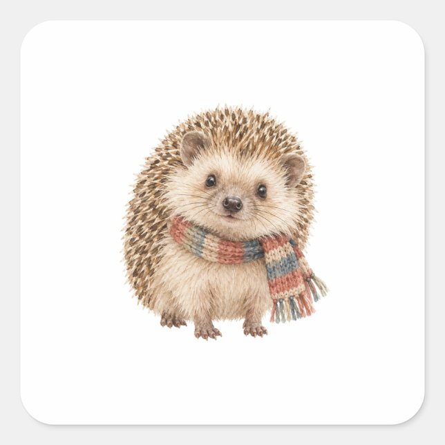 Hedgehog Wearing a Tiny Scarf Square Sticker (Front)