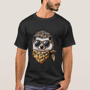 Hedgehog Wearing Leopard Scarf Animal Wearing Sung T-Shirt