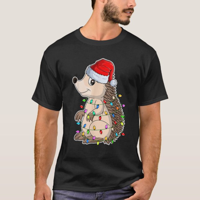 Hedgehog Wearing Santa Hat Xmas Hedgehog Lover Chr T-Shirt (Front)