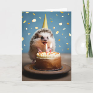 Hedgehog with a Birthday Cake - Card