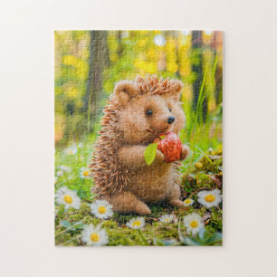 Hedgehog with Apple in Daisy Patch Jigsaw Puzzle