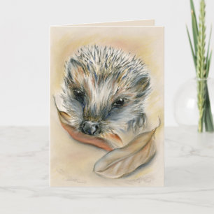 Hedgehog with Autumn Leaves Fall Birthday Card