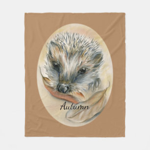 Hedgehog with Autumn Leaves Personalised Fleece Blanket