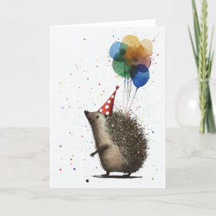 Hedgehog with Balloons Folded Greeting Card