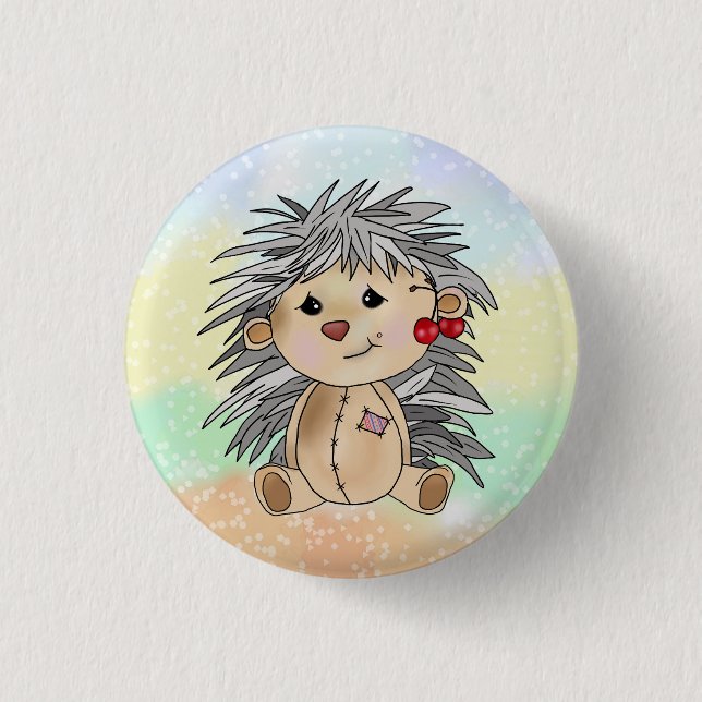 hedgehog with cherry 3 cm round badge (Front)
