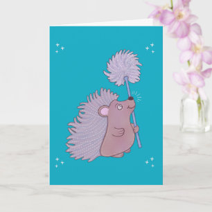 Hedgehog with Dandelion Cute Folk Art Nature Card