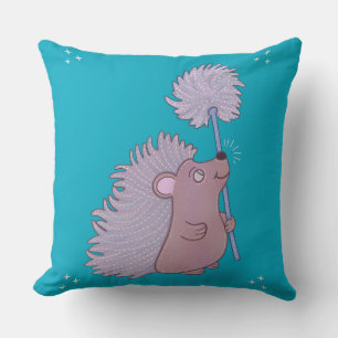 Hedgehog with Dandelion Cute Folk Art Nature Cushion