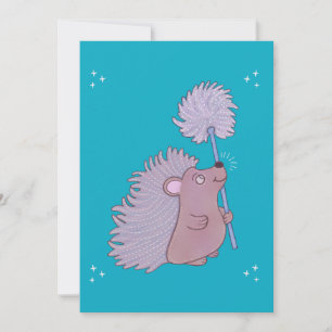 Hedgehog with Dandelion   Cute Folk Art Nature Thank You Card