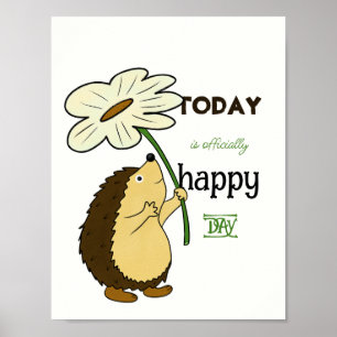 Hedgehog with flower poster