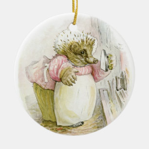 Hedgehog with Iron Mrs Tiggy-Winkle Ceramic Tree Decoration