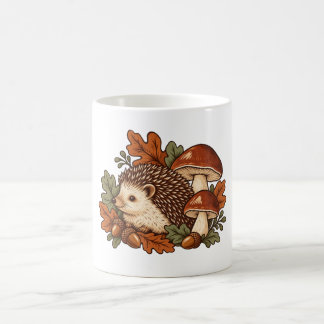 Hedgehog with Mushrooms and Autumn Leaves Coffee Mug