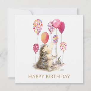 Hedgehog with pink balloons Happy Birthday