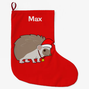 Hedgehog with Santa Hat Name Customisable Large Christmas Stocking
