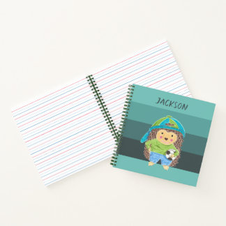 Hedgehog with soccer Ball Kid Green Notebook