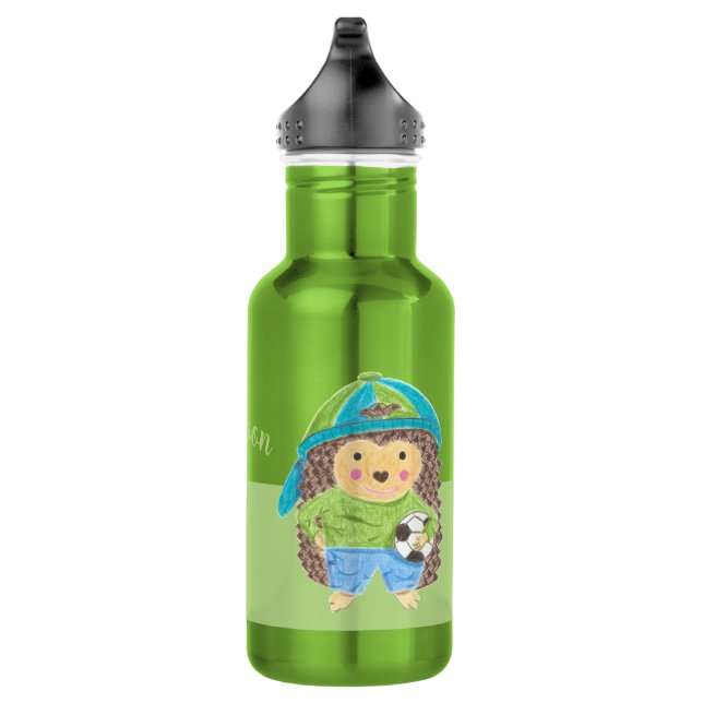 Hedgehog with soccer ball personalised kid 532 ml water bottle (Right)