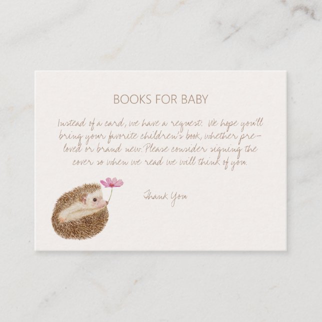 Hedgehog Woodland Forest Baby Shower Book Request Enclosure Card (Front)