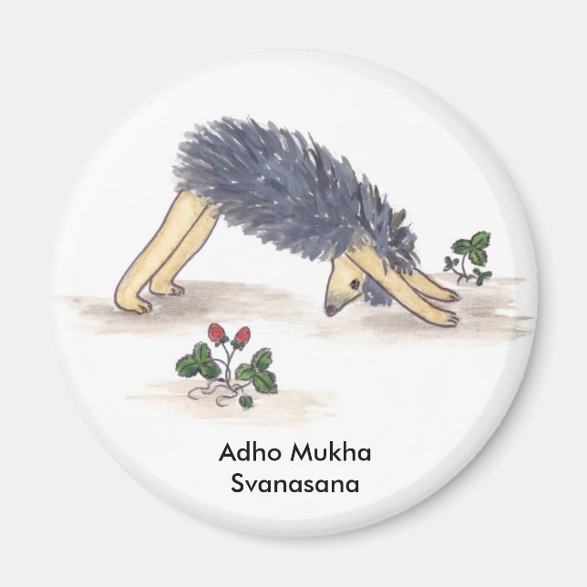 Hedgehog Yoga, Downdog (with Text) Magnet (Front)