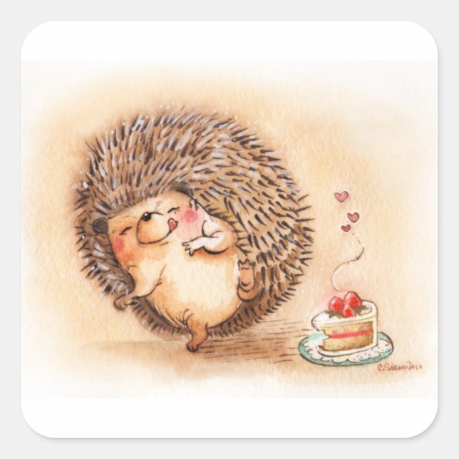 Hedgehog YUM! Square Sticker (Front)