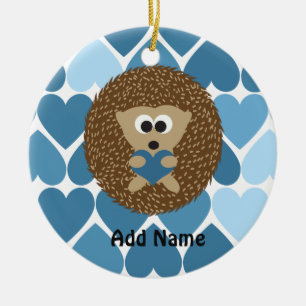 Hedgehogs and Blue Hearts Ceramic Tree Decoration