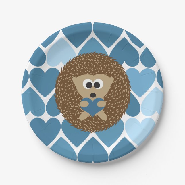 Hedgehogs and Blue Hearts Paper Plate (Front)