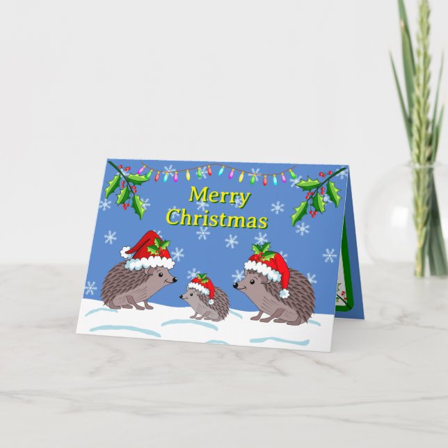 Hedgehogs and child Christmas  Card (Front)