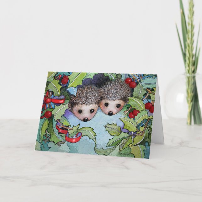 Hedgehogs Christmas Holiday Card (Front)