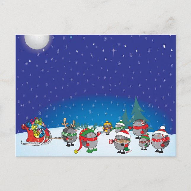 Hedgehog's Christmas magic Holiday Postcard (Front)