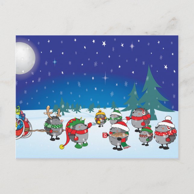 Hedgehog's Christmas magic Holiday Postcard (Front)