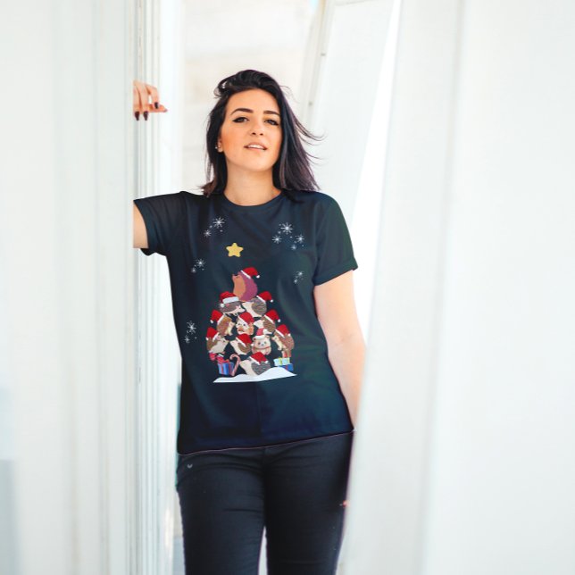 Hedgehogs Christmas Tree Santa Caps T-Shirt (Creator Uploaded)