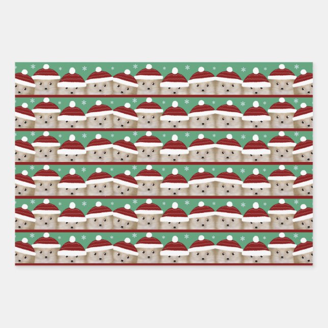 Hedgehogs Holiday Wrapping Paper Sheets (Front)
