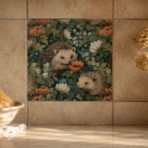 Hedgehogs in an Old English Garden Tile